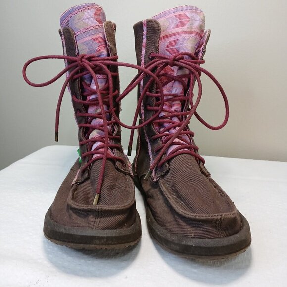 SANUK SIDEWALK SURFER STEVIE BOOTS, CANVAS BROWN WOMENS SIZE 6 - Picture 5 of 10